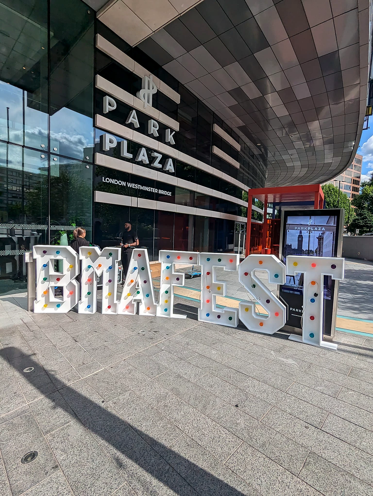BMAFEST illuminated letters outside Park Plaza Westminster Bridge