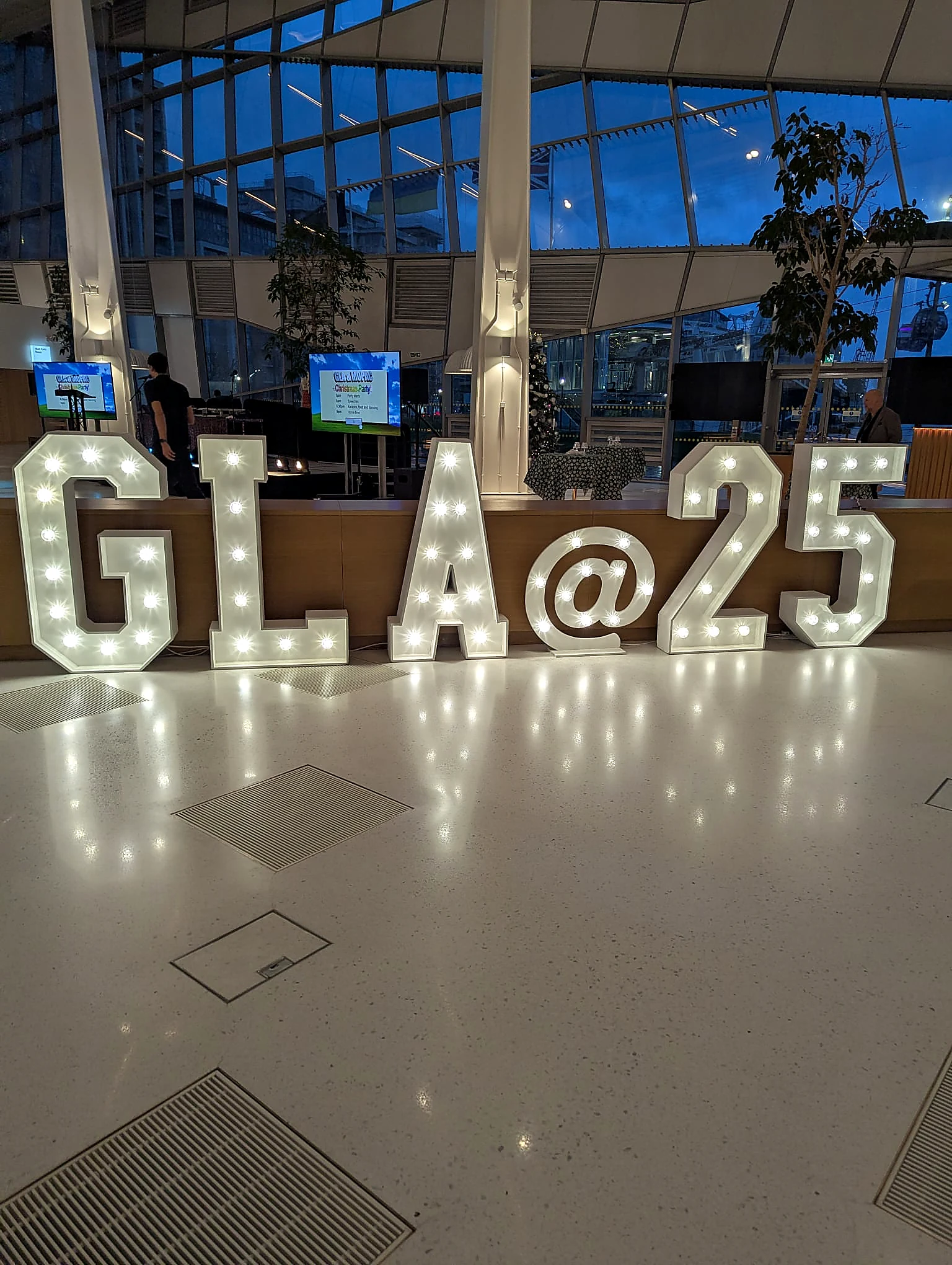 GLA@25 illuminated event letters and numbers