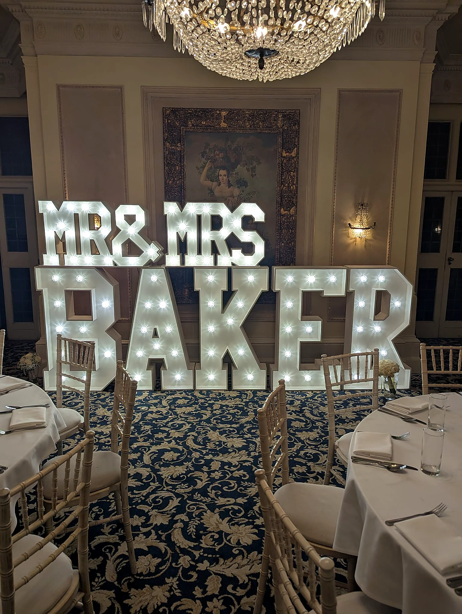 MR & MRS BAKER illuminated wedding letters